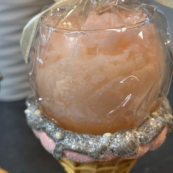 2- Dept 56 Ice Cream Decorative Glass Jar Candles And Waffle Cone Holders - Picture 3 of 11